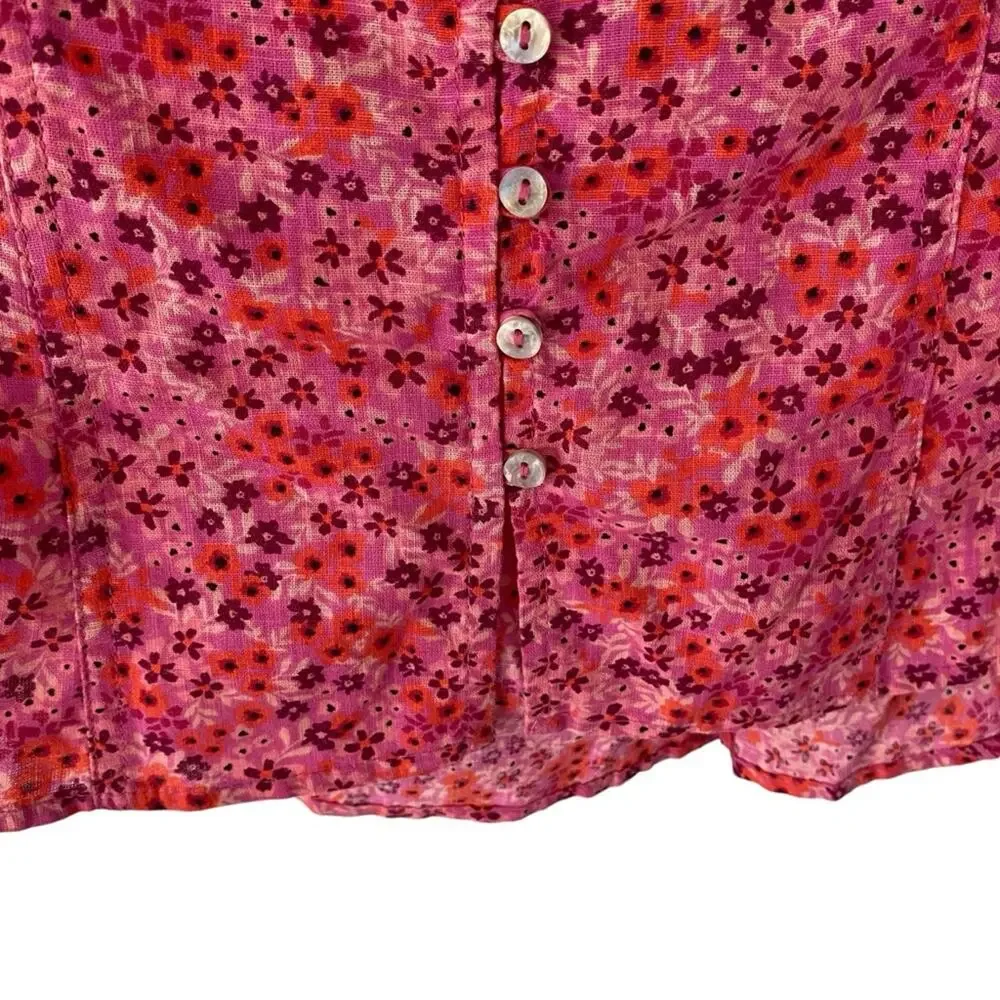 Free People I Found You Pink Floral Print Blouse size small NWTS Puff Sleeves